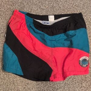 Laguna Colorblock Men's Swim Bermudas in Coral,‎ Teal & Black 40/42